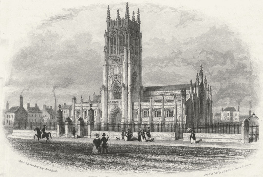 YORKS. Parish Church Leeds c1855 old antique vintage print picture